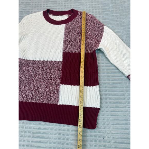 Womens Anthropologie Color Block Sweater Maroon And White Checkered Pattern XS - Picture 4 of 8